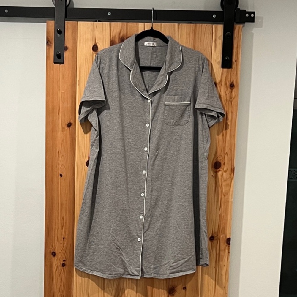 Classic Gray Short-Sleeve Button Front Nightshirt